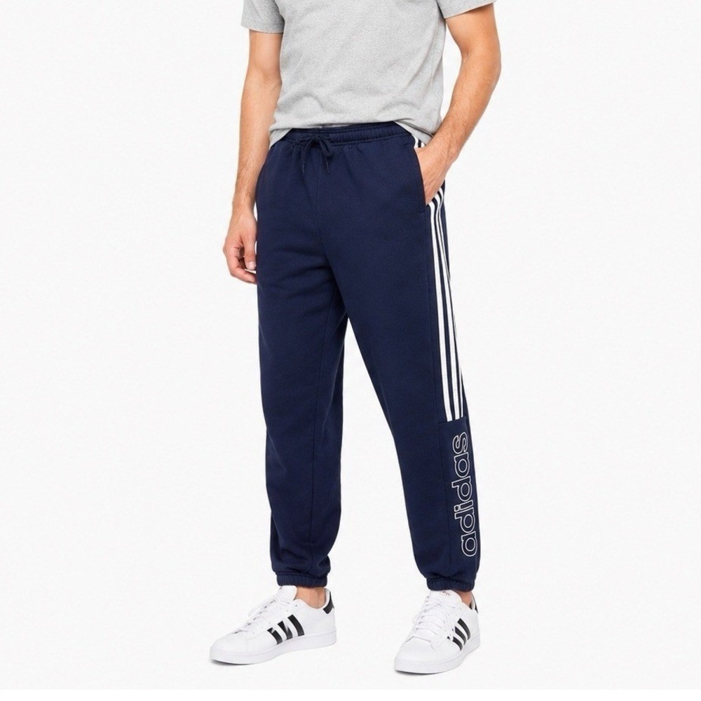 Adidas 3 Stripe Jogger Sweatpants Navy Blue Men's XL Fleece Lined Athletic Cozy